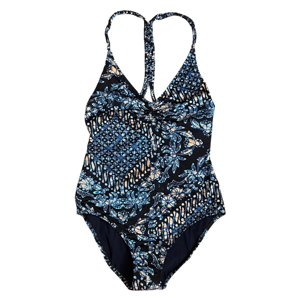 Ulla Johnson Zahara One Piece Swimsuit Medium Blue Batik Floral Braided